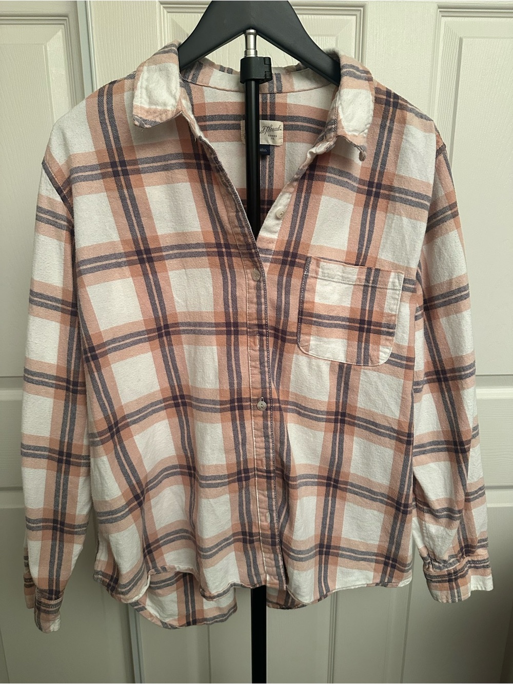 Universal Thread Peach and White Plaid Button-Down Shirt